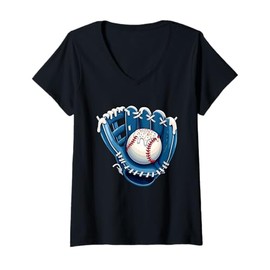 Womens Baseball Drip Ice Cream Sprinkles Glove Baseball Glove V-Neck T-Shirt