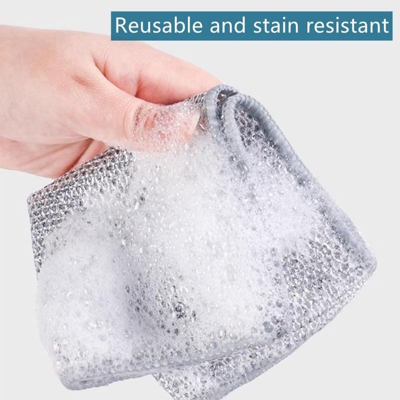 BoAn Multipurpose Wire Dishwashing Rags,Double Layer Metal Wire Dishcloth,Reusable Dish
