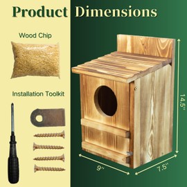 Owl Box for Outside - Spacious Bird House with Scratching Grooves and Ventilation Gaps Wooden Habitat 9" x 7.5" x 14" Owl House for Outdoors