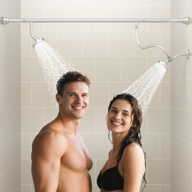 NTPN Dual Shower Head for Couples, High Pressure Double Shower Heads for Two People Rod, Two Showerhead System Fit 2 Person, Birthday Gifts for Women Men, Spa-Like (Chrome) Segmented Design