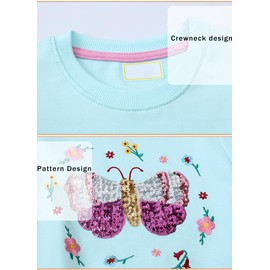 Girl's Clothes Sets Sports Pullover Cotton Sweatshirt Pullover Top+Leggings Athletic Butterfly Outfits Light Green 6-7Years