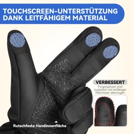 FUNWICT Gloves Men Winter Waterproof Cycling Gloves Ski Gloves with Touch Screen Support, Thermal Gloves for Running Cycling Skiing Driving (Black, XL: 22-23cm)