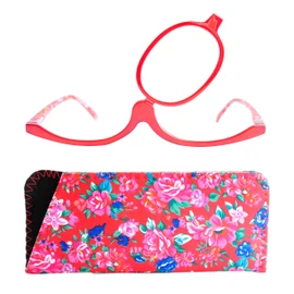 Mini Brille Make-Up Glasses with Flip Lens (Red), Fashionable Magnifying Make Up Aid with FREE Case +3.00 Magnification