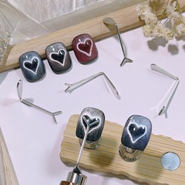 DANNEASY Cat Eye Nail Magnet, 3 In 1 Hexagon Mahogany Magnets for Nails, 2pcs Magnet Stick, 6pcs Y-Shaped Guide Tip for Heart Design Silver, Cat Eye Magnetic Gel Polish Nail Art Tools