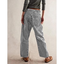 Pivanzore Baggy Barrel Jeans for Women Y2k Striped Drawstring High Waist Straight Wide Leg Boyfriend Jeans Mom Denim Pants(Black,Medium)