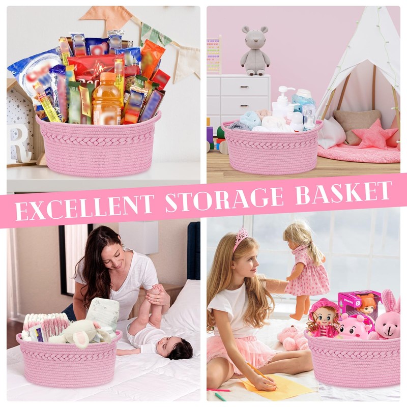 SelfTek Gift Basket Hamper Kit, Pink Rope Basket with Cellophane