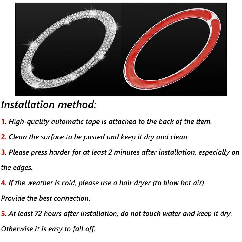 JINGSEN Car Steering Wheel Logo Caps, Bling Car Interior Set