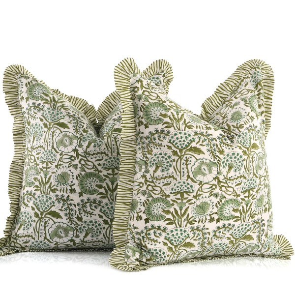 CPC Agate Green Ruffle Throw Pillow Covers for Couch, 20x20