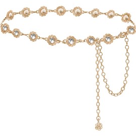 Eksesriy Rhinestone Chain Belt for Women Crystal Waist Belt for Dress Gold