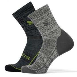 Purra Performance Mens Athletic Comfort Crew Socks | Wicking & Anti-Odor for Athletic and Everyday Wear, Gray/Green, 7.5-9.5, 2 Pack