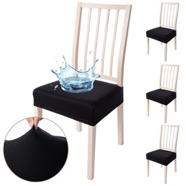 Viste tu hogar Pack of 4 Dining Room Chair Covers, 45 to 55 cm, Without Backrest, 100% High-Quality Polyester, Elastic, Cleaning, Pineapple, Black