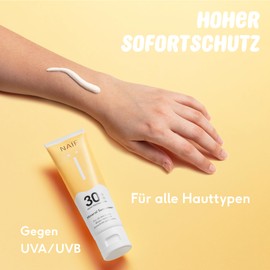 Naïf Sonnencreme auf mineralischer Basis - Für die ganze Familie - LSF 30 - Ohne Mikroplastik, Mineralöle oder Silikone - UVA und UVB Schutz - Wasserresistent - Dermatologisch Getestet - 100ML