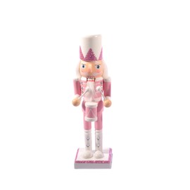 Ciao Christmas Nutcracker Toy Soldier Drummer (24 cm) Wooden Glittery Decoration, Pink/White