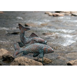Garden Sculptures & Statues | Garden Statues | Fish Statue | Antique Copper Fish Garden Statue | Set of 2 Fish Sculpture Garden for Outdoors, Patio Decor, Backyard and Home Kitchen Decoration