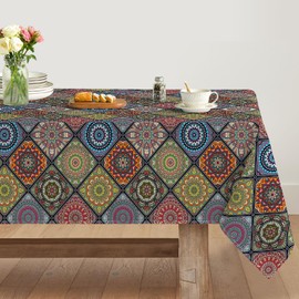 Artoid Mode Boho Vintage Geometric Moroccan Colourful Mandala Table Cloth, Rectangular 140x180 cm Table Cover Protector For Party Home Decorations