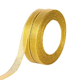 MOLSHINE 15 mm x 45 m (2 Rolls) Golden Organza Ribbons Shimmering Thin Glitter Ribbon for DIY, Crafts, Gift Wrapping, Christmas Decorative