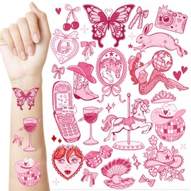 HOMEZZO Pink Pony Club Temporary Tattoos - Disco Cowgirls Girls Night Decorations for Bachelorette Birthday Party Favor Accessories