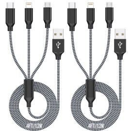 Xnewcable Multi Charging Cable 4ft 2Pack 3 in 1 Charger Cord, Multiple Rapid Nylon Braided Cable USB Charging Cable Multi Phone Charger Cord with Type C Micro Lightning USB Connectors for Cell Phones