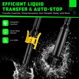 BYERN AUTO Fuel Transfer Pump with Auto-Stop, 4 Gas Tank Adapters & Long Flexible Hose, 2.4GPM, Portable Gas Can Pump for RVs, Trailers, Trucks, Gas Cans & Drums