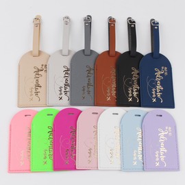 Luggage Tags Labels Leather for Travel Suitcase 3 Pack (Pink)