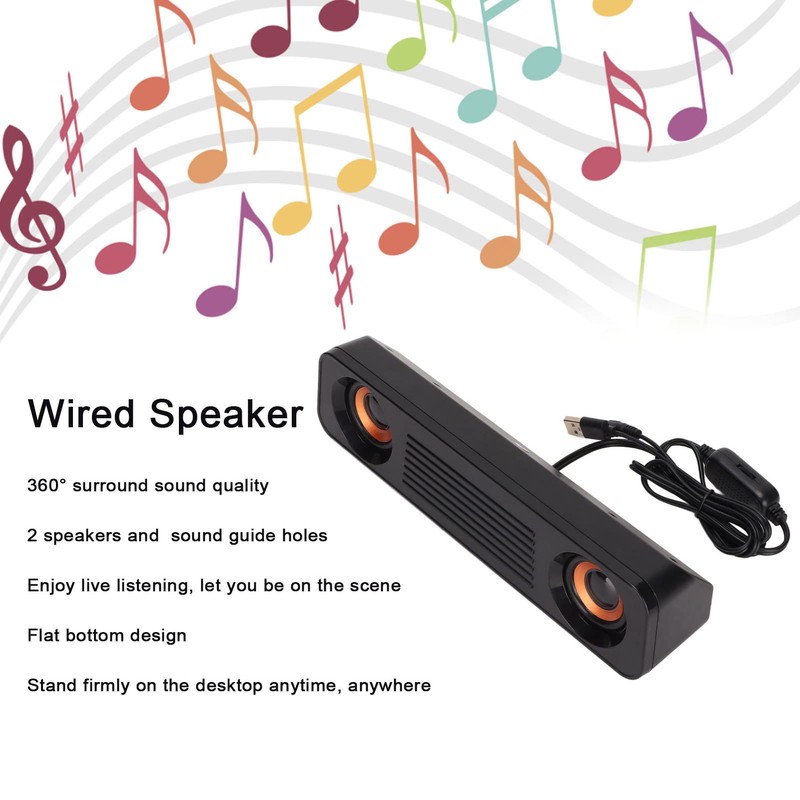 Long Speaker, Wired Desktop Speaker USB Powered Speaker Tv Speaker