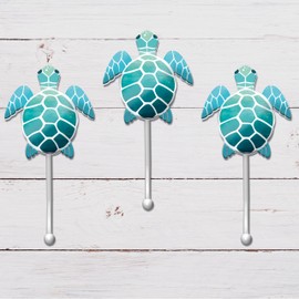 Tumbler Home Sea Turtle Wall Hooks, Set of 3 Bathroom Hooks, Nautical Bathroom Décor