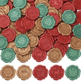 Kosiz 100 Pcs Self Adhesive Christmas Wax Seal Stickers 1.18'' Envelope Seal Stickers Vintage Santa Elk Snowflake Embossed Christmas Sticker for Wedding Invitation Gift Wrapping, 5 Style (Crimson Red)