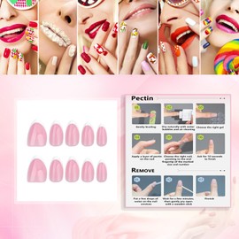 Rchovsam Valentines Pink Press on Nails Short Round Nails Press Ons Short French White Designs False Nails Full Cover Glossy Artificial Acrylic Fake Nails 30pcs Gift for Women - Pink