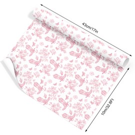 JarThenaAMCS Cowgirl Floral Wrapping Paper -Mini Roll- 17 Inch x 32.8Ft Pink Western Cowgirl Boots Flower Butterfly Art Gift Wrap Paper for Birthday Baby Shower DIY Crafts