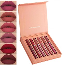 6 PCS Lápiz Labial Mate, Labiales, Lápiz Labial Mate de Larga Duración, Taza Antiadherente, Adecuado para Otoño e Invierno, El Regalo Perfecto para Mujeres.
