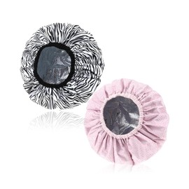 KEMUZ Pack of 2 Deep Conditioning Hair Cap, Reusable Double Layer Hair Care, Shower Cap, Heat Cap for Hair, Waterproof Heat Cap, Hair Cap, Dyeing (Black + Pink)