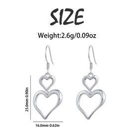 925 Sterling Silver Heart Dangle Earrings, Hypoallergenic Leverback Design, Women's Drop Jewelry