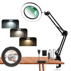 Yeegras Magnifying Glass with Light and Clamp, 4.3″ Glass Magnifier with Light, Warm/Natural/Cool Color Model and Dimmable Brightness LED Desk Lamp for Close Work, Hobbies, Painting, Craft, Reading