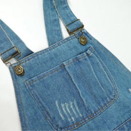 CHUMHEY little Big Boys Girls Pockets Overalls, Big bib ripped jean Jumpsuits,Spring Cotton Denim Suspender Trousers,LightBlue,7 Years
