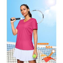 SANTINY Women's V Neck Short Sleeve Shirts Uv Protectioin Moisture Wicking Hiking Workout Athletic T Shirts for Women (Rose_S)