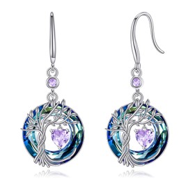 Tree of Life Earrings 925 Sterling Silver Dainty Alexandrite Dangle Drop Gemstone Earring June Birthstone Fine Jewelry Birthday Christmas Gifts for Women Her
