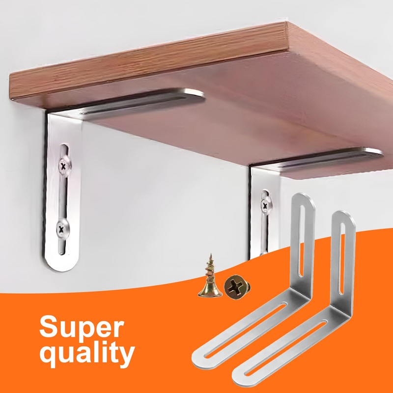 Pack of 2 Stainless Steel Angle Brackets, 90 Degree Right