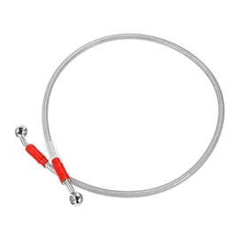 X AUTOHAUX 80cm 31.5" Length 10mm ID Motorcycle Hydraulic Brake Line Oil Hose Pipe 28° 0° Stainless Steel Braided Cable for ATV Motocross Sport Bikes Silver Tone