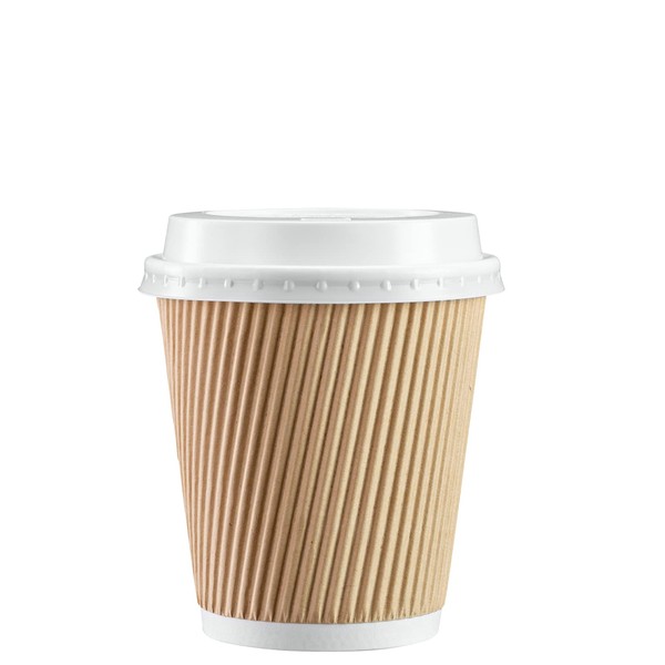 Comfy Package [50 Sets - 10 oz.] Insulated Ripple Paper Hot Coffee Cups With Lids