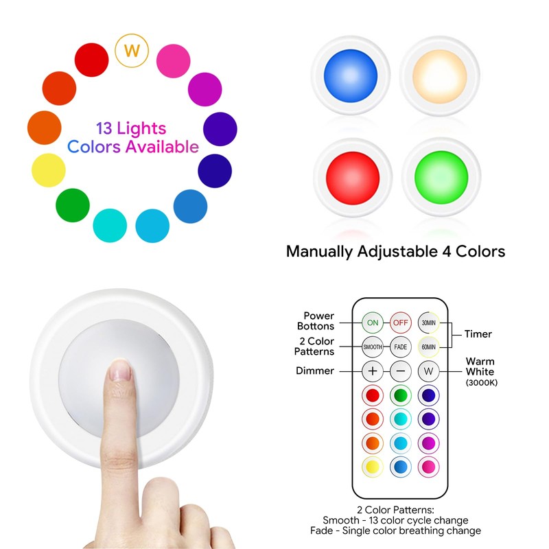 Yiliaw LED Puck Lights with Remote Control, AA Battery Operated,