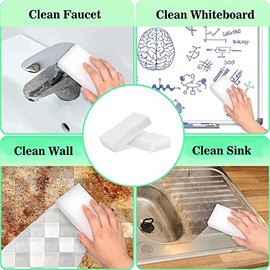 Magic Sponge Eraser, paquete de 50 almohadillas para orejas de limpieza de espuma de melamina, esponjas multifuncionales de limpieza para el hogar, para platos, cocina, estufa, tina, fregadero