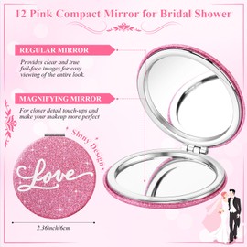 RattanView 12 Sets Bridal Shower Favors for Guests 12 Pink Compact Mirror Bulk Wedding Favors 12 Thank You Cards and Organza Bags Wedding Party Favors Bridesmaid Gifts Souvenir Supplies