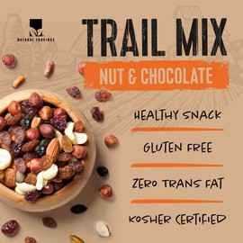 Natural Cravings Trail Mix Snack Dried Fruit Mix & Nuts Mix with Chocolate Chips, Peanuts, Cranberries, Raisins, Walnuts, Tropical Fruits (12 Pack, Nut & Chocolate Mix)