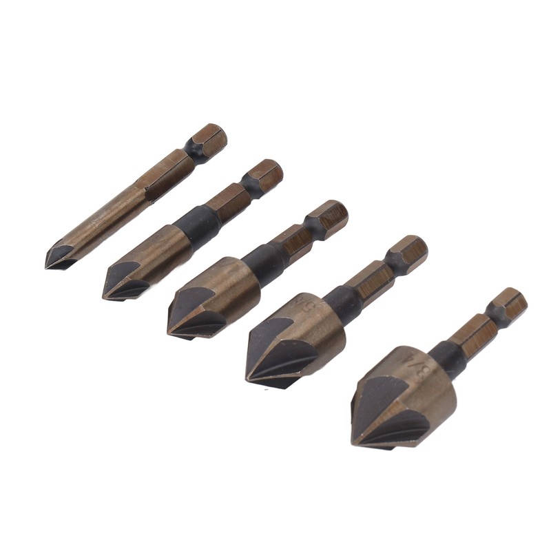 5 Pcs Countersink Drill Bit 1/4in 3/8in 1/2in 5/8in 3/4in