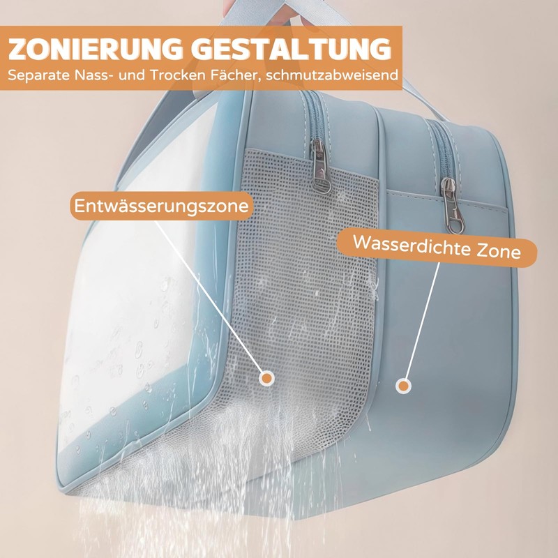 Transparent Wash Bag, Travel Cosmetic Bag, Dry Wet Separation Wash