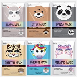 Epielle Character Face Mask Mystical Safari 6 Pack, Fun & Effective Korean Skin Care, Spa Party Favors, Birthday Gifts for Women, Self Care Gifts