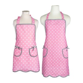 NEOVIVA Kitchen Aprons with Pockets for Mother and Daughter, Mama and Me Aprons Set for Cooking, Baking and Gardening, Style Wendy, Polka Dot Pink