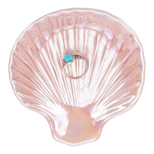 UNICRAFTALE Shell Ceramic Ring Tray Pink Trinket Dish Jewelry Plate