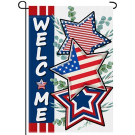 12 x 18 Inches Patriotic Welcome Garden Flag - Double Sided Vertical Striped Stars and American Flag Printed Holiday Yard Flag Indoor Outdoor House Garden Patio Lawn Party Decorations