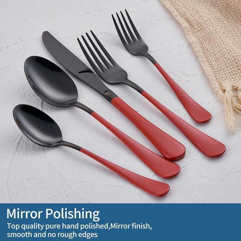 Onlycooker 20-Piece Red Silverware Set 18/0 Stainless Steel Black Silverware